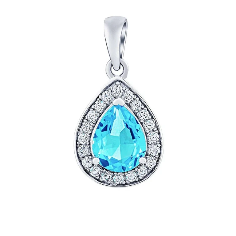 Silver Pendant Brisa with Swiss Blue Topaz and Brilliant Zircons Jjj1141Pts