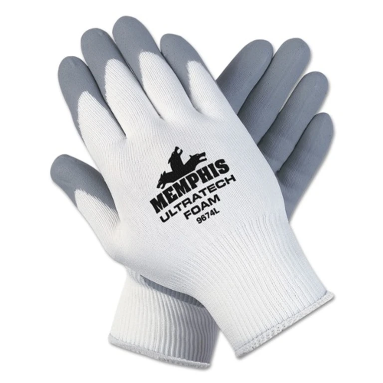 9674XL Ultra Tech Foam Seamless Nylon Knit Gloves - X-Large, White/Gray (1 Dozen)