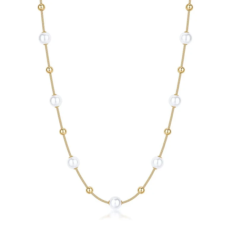 Gold-Plated Necklace Combined With Perfect Pearls Bpc49