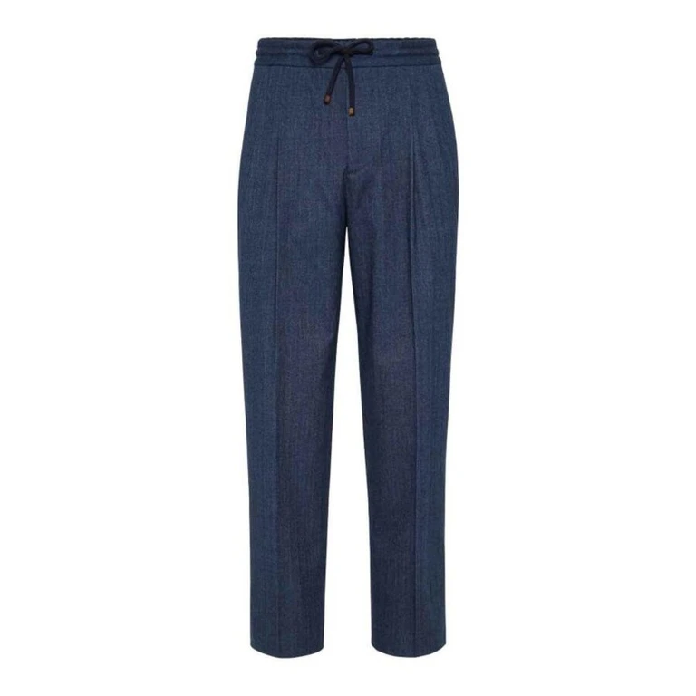 Blue Pleated Drawstring Trousers