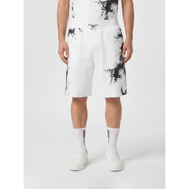 Abstract Print Jogging Shorts in Jersey with High Waist (UAECMJT2688STE003N01)