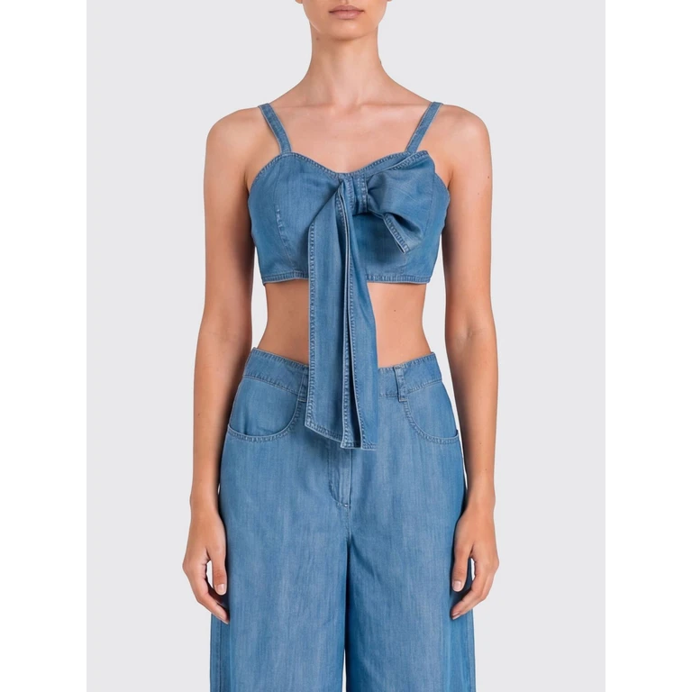 Cropped Lyocell Top with Sweetheart Neckline and Bow (261AT205007283)