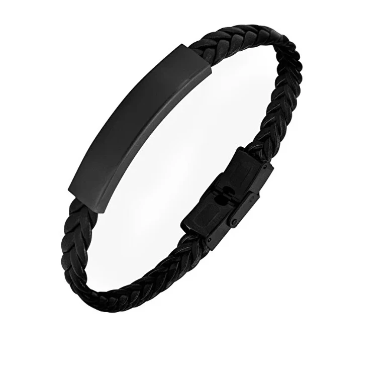 Black Leather Bracelet With Steel Closure Sto3682