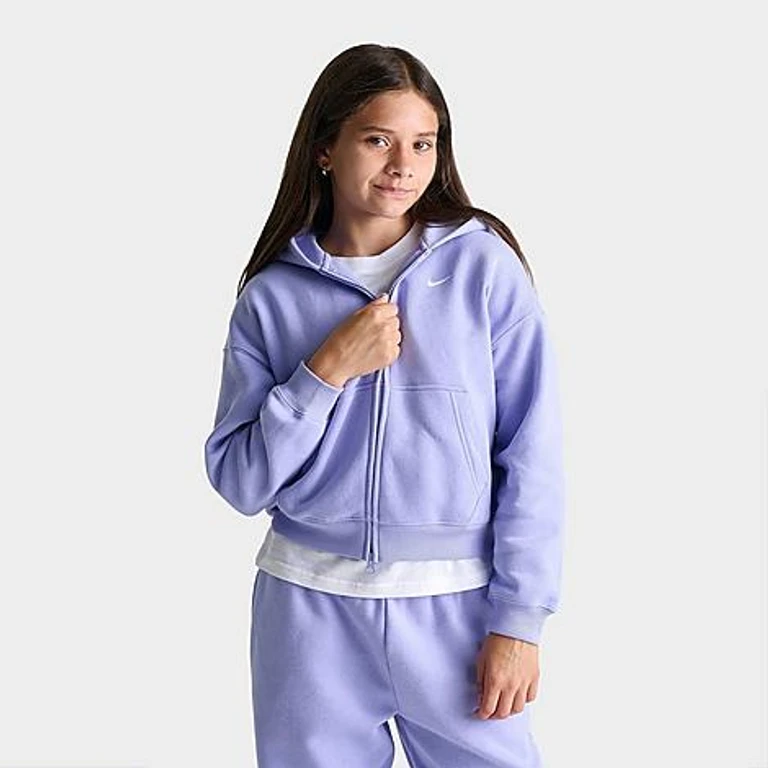 Girls' Big Kids Sportswear Studio Fleece Oversized Full-Zip Hoodie in Light Thistle Size: XS
