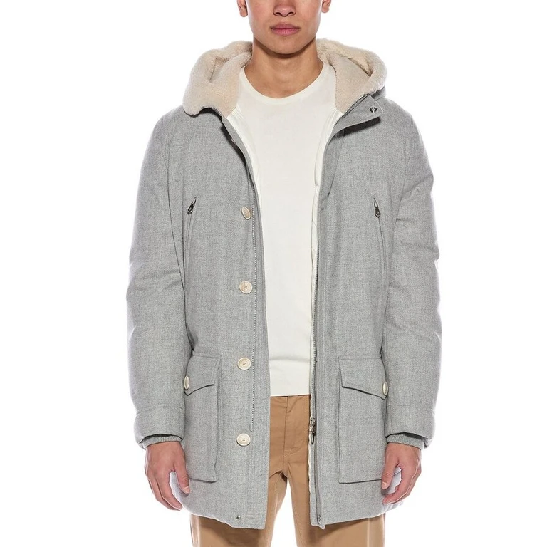 Gray Hooded Wool Coat