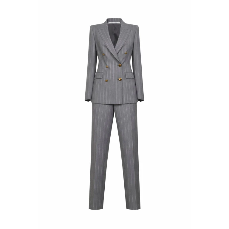 Double-Breasted Pinstriped Suit, Grey Virgin Wool