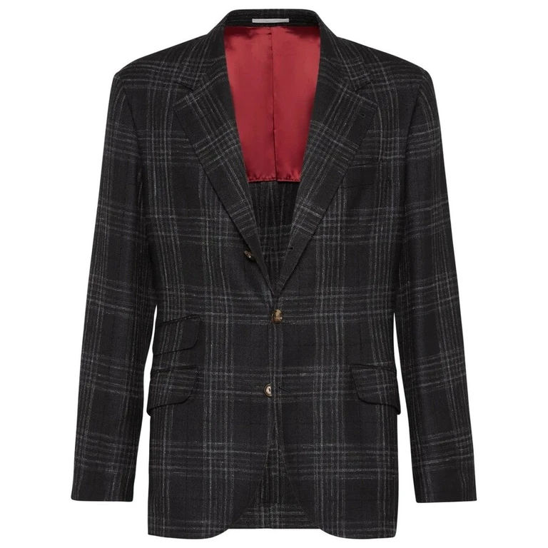 Anthracite Wool Silk Linen Plaid Blazer