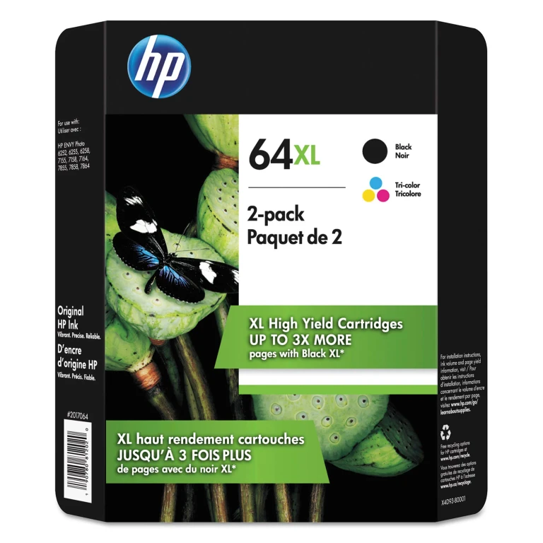 64XL High Yield Original Inkjet Cartridge, Black/Tri-Color, 2 Pack