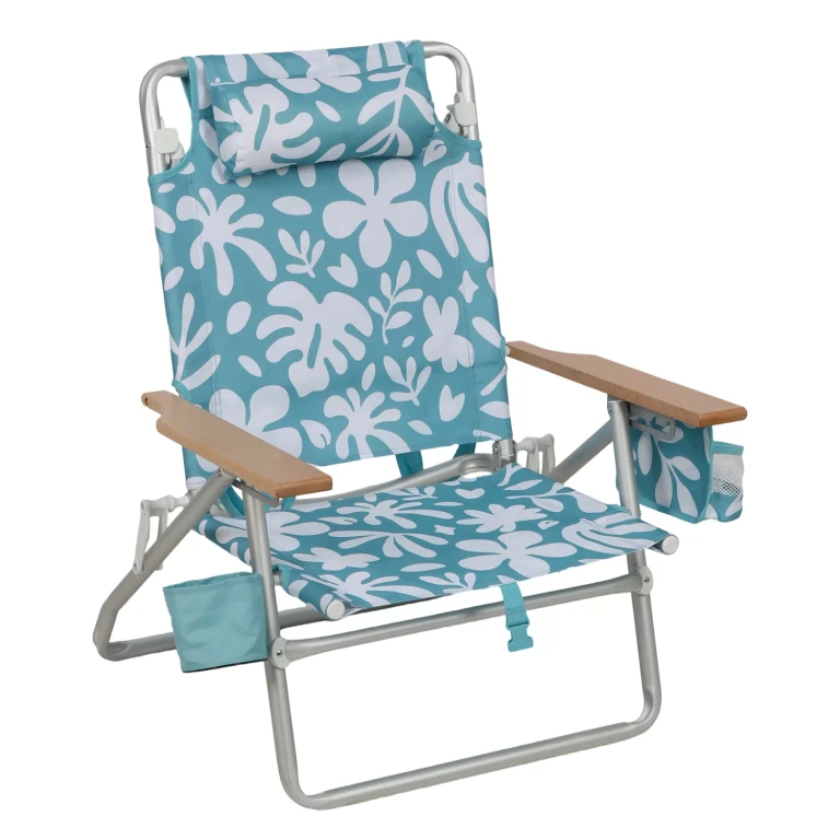 Beach Chair with Wooden Armrest Floral:- Floral