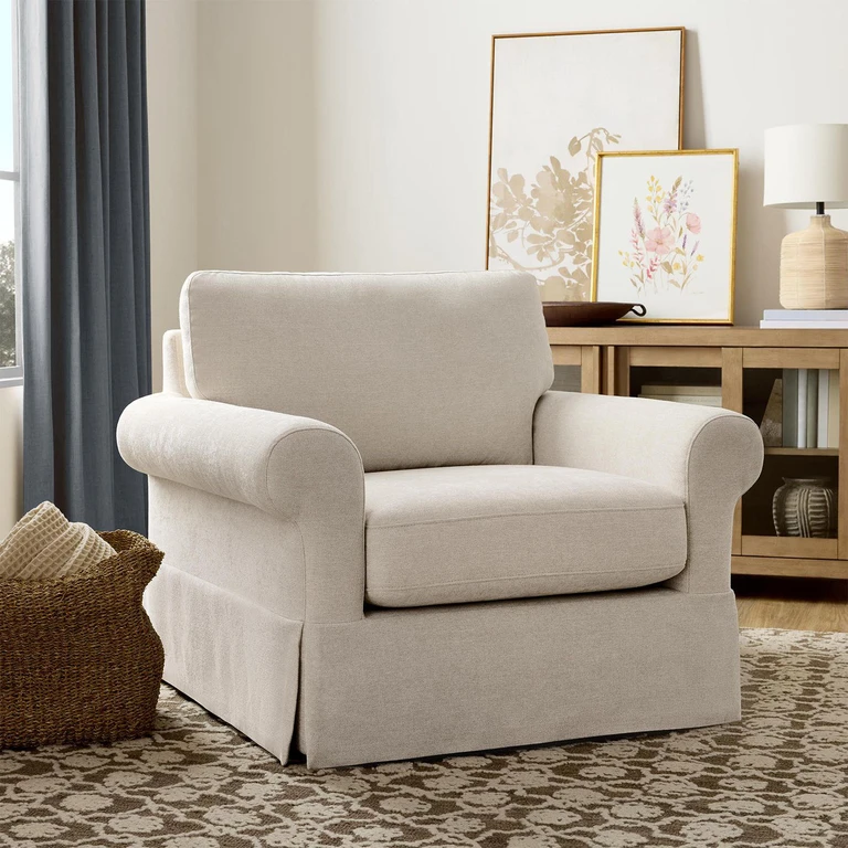 Brinkley Linen Rolled Arm Skirted Chair