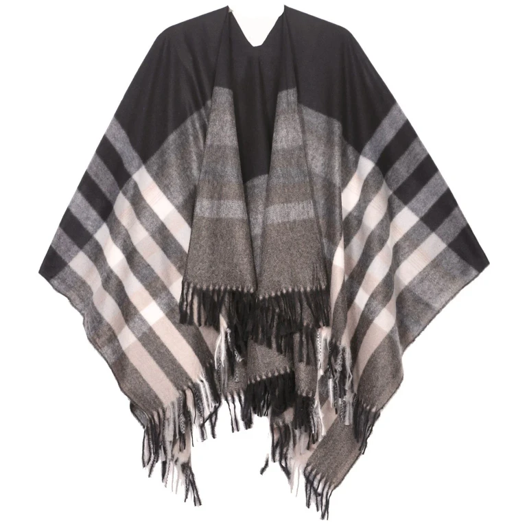 Sakkas Avi Women's Reversible Open Front Poncho Cardigan Ruana Cape Shawl W/Fringe