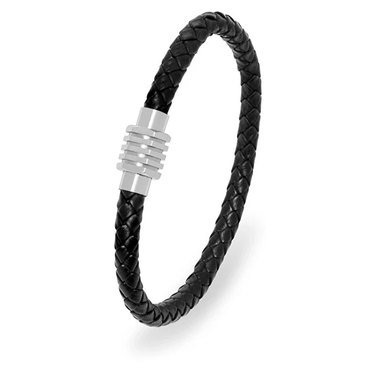 Black Leather Bracelet For Men - Length: 23 Cm