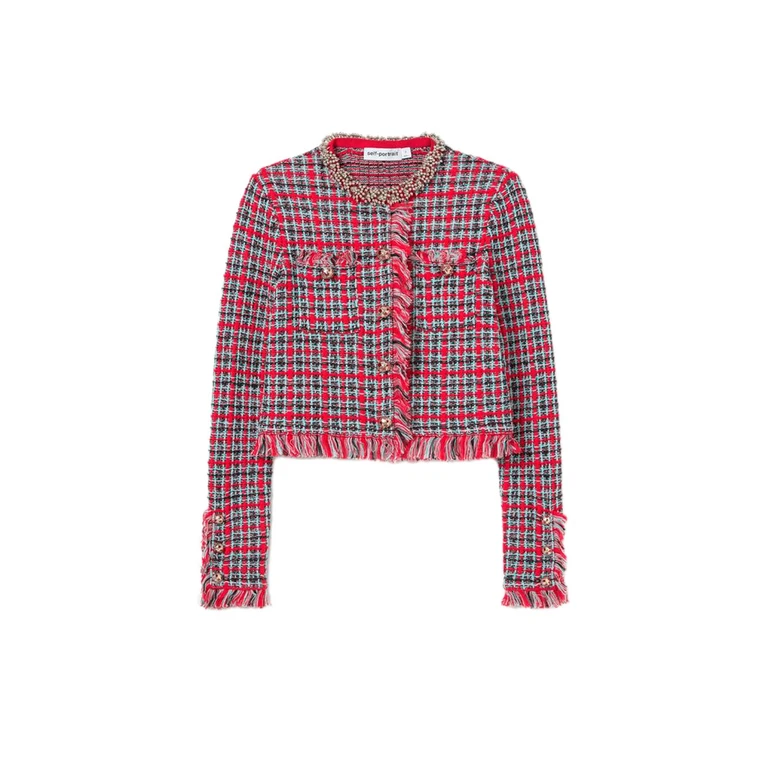 Check Frayed Knit Jacket