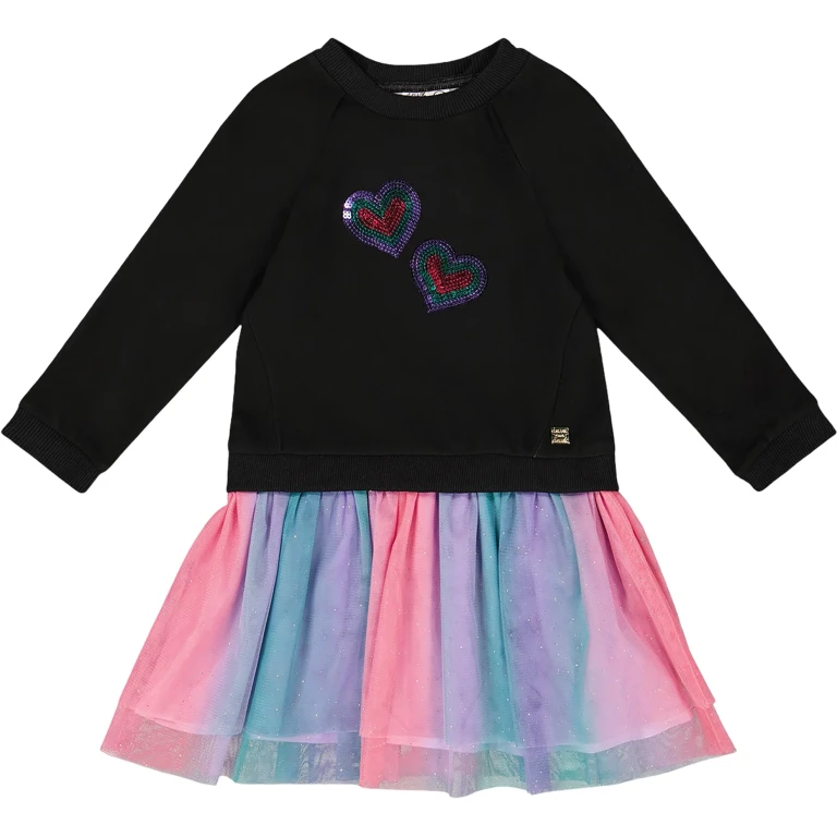 Black Bi-Material Dress with Mesh Skirt - Big Girl