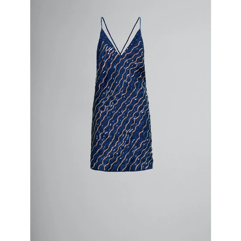 Navy Sequin Slip Dress