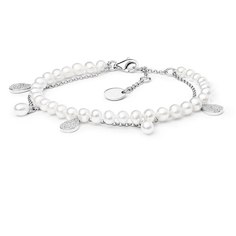 Elegante Silver Bracelet With Pearls And Zirconia Grp20213Bw16