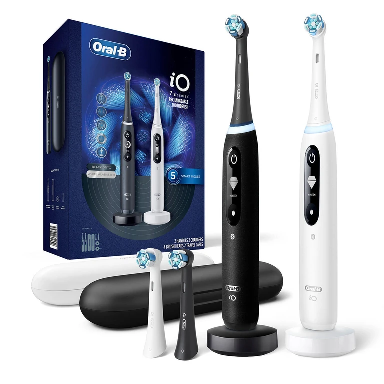 Oral-B iO Series 7s Electric Toothbrush, 2pk., 4 Brush Heads, Black Onyx and White Alabaster:- Black Onyx and White