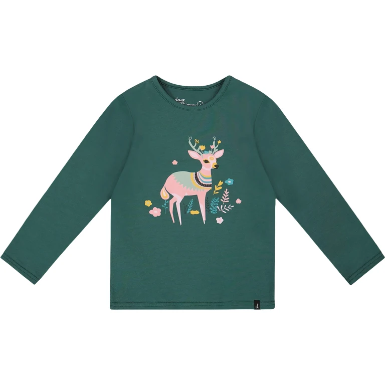 Dark Green Organic Cotton Long Sleeve T-Shirt - Little Girl