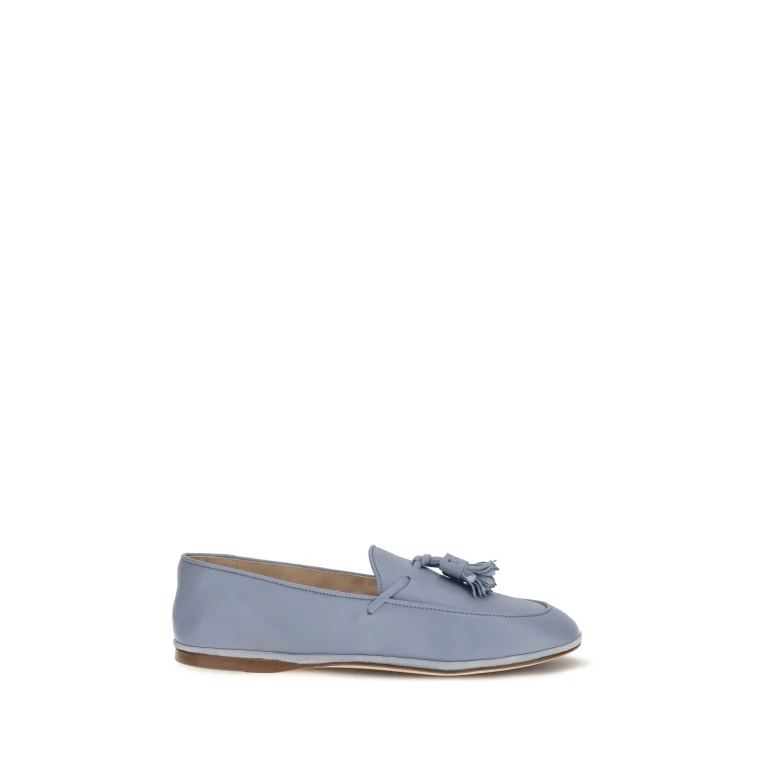 Tassel Loafers Light Blue Calf Leather