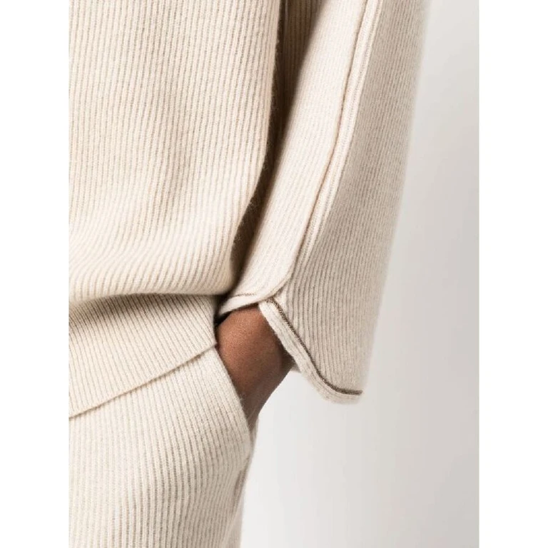 Beige Ribbed Knit Sweater