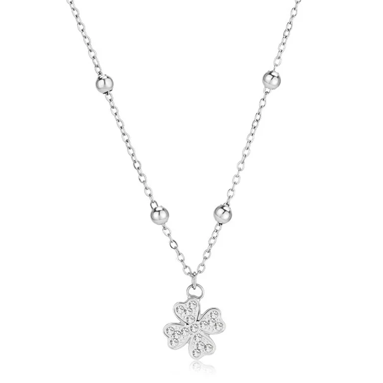 Clover Steel Necklace With Crystals Strega Swh04