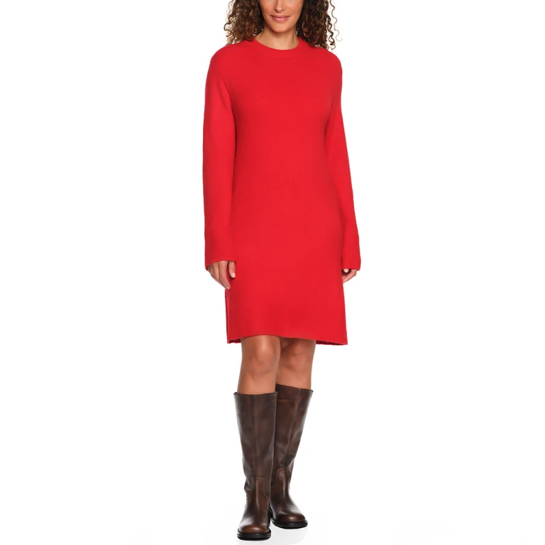 SWEATER DRESS - RED M:- M, Red