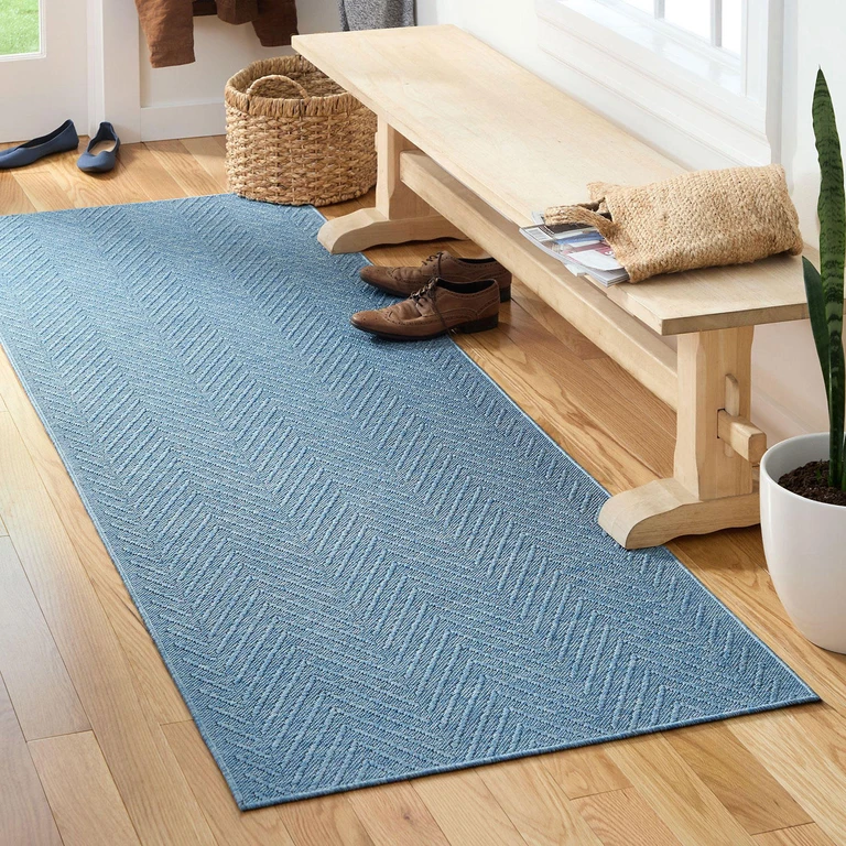 Pax Herringbone Textured Machine Washable Area Rug:- 2'5'x5'11', Blue, Rectangle