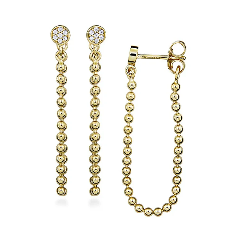 Gold-Plated Chain Earrings with Cubic Zirconia Sc534