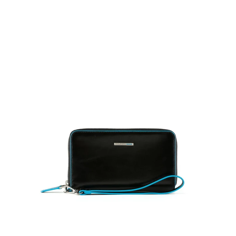, blue square, leather wallet, black, women