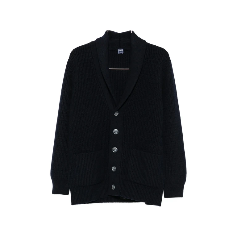 Ribbed-knit Shawl-collar Cardigan