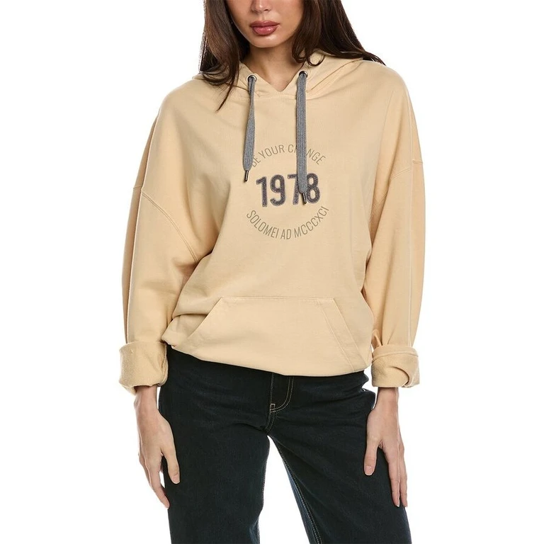 Beige Hooded Sweatshirt With Print