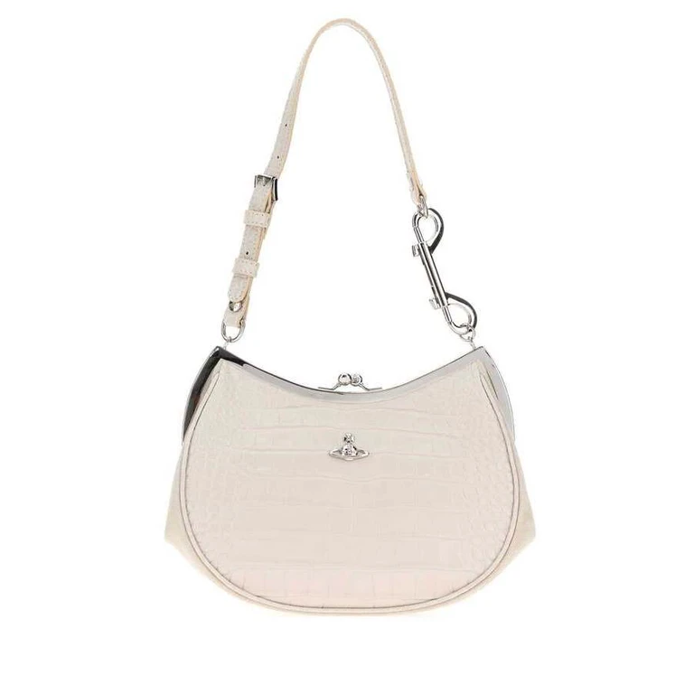 Ivory Leather Charm Frame Purse Shoulder Bag Pearl White Borse A Mano