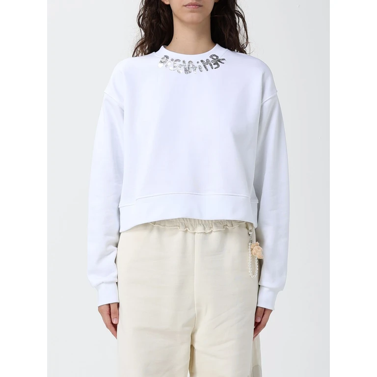 Cropped Cotton Jumper with Printed Logo and Crew Neck (55659BIANCO)