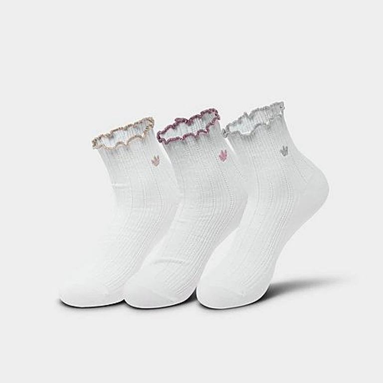 Women's Originals Ruffle Quarter Socks (3-Pack) in White/Magic Mauve/Khaki Three Size: Medium