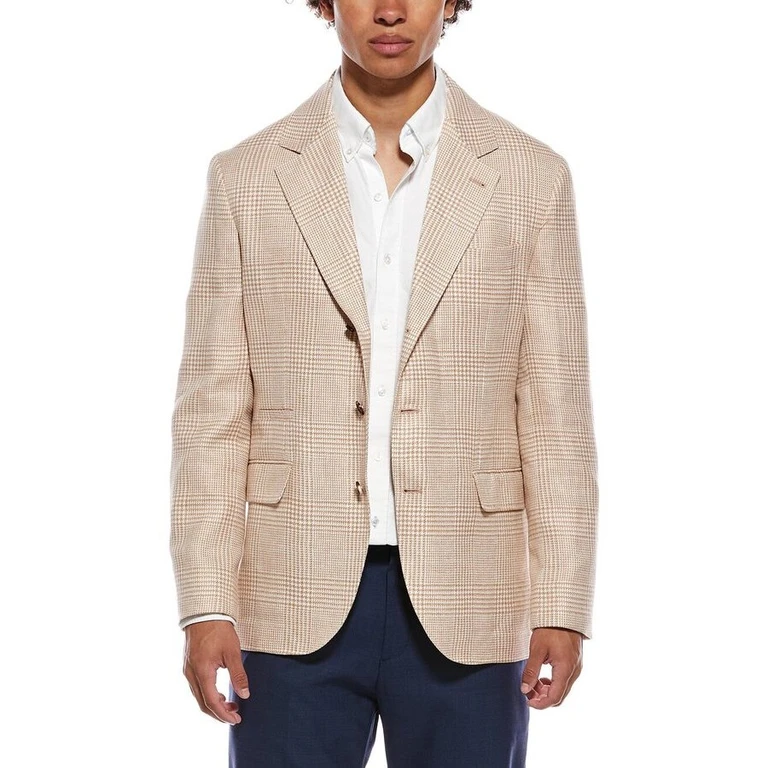 Papaya Linen Wool Check Blazer