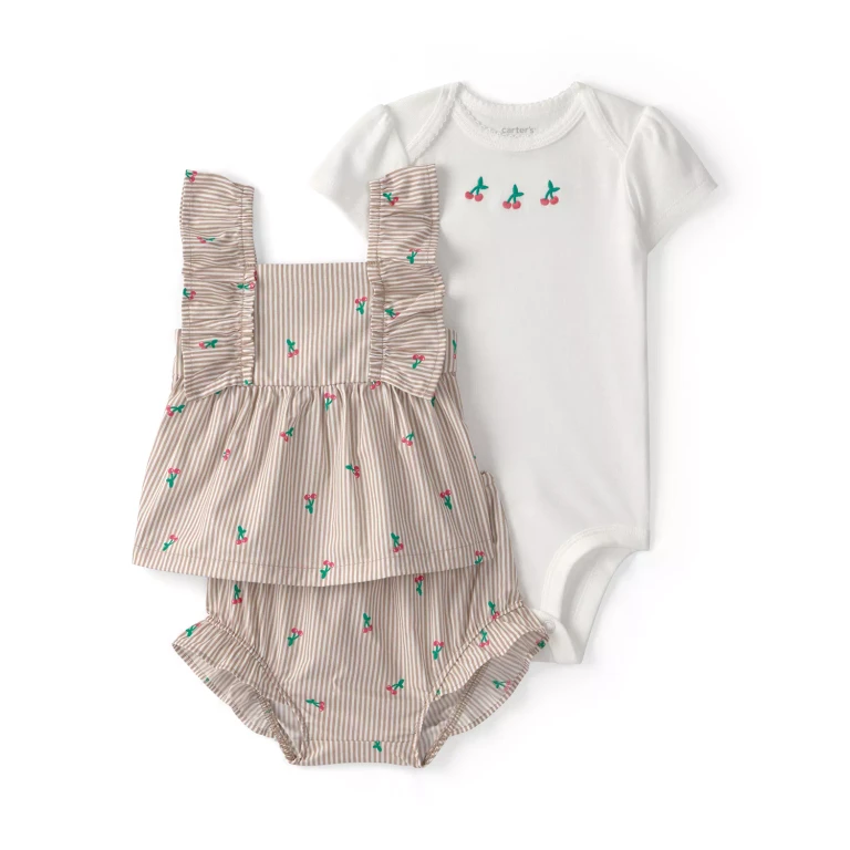 Girls 3Pc Outfit Set Brown 3M:- Brown, 3M