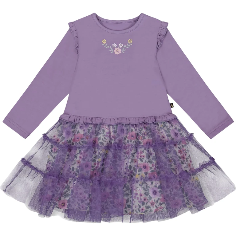 Bi-Material Dress with Muslin and Mesh Skirt - Baby Girl