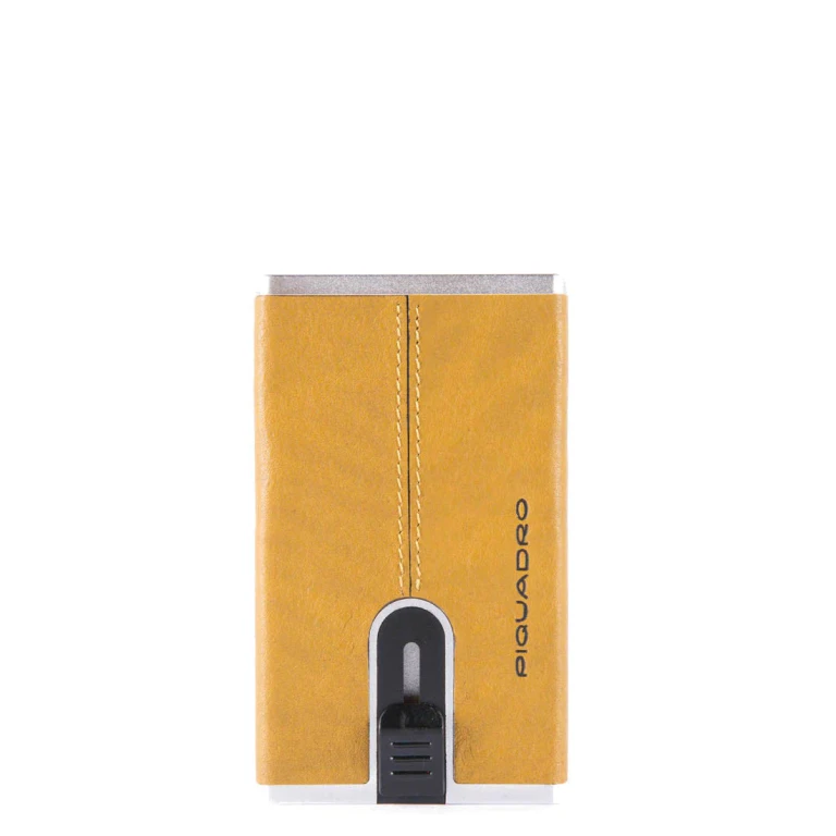 , Blue Square Leather Credit Card Holder Back Credit Card Holder Yellow Unisex