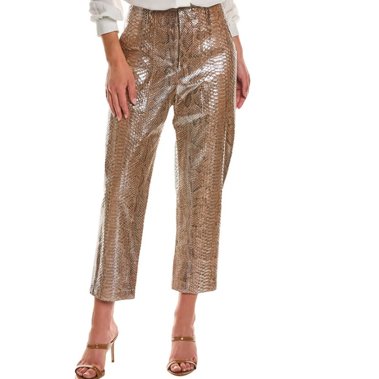 Gold Leather Textured Trousers