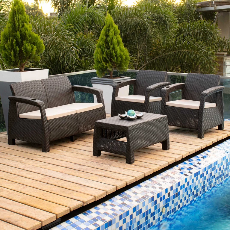 Espresso 4-Piece Loveseat Set with Luxury Cushions