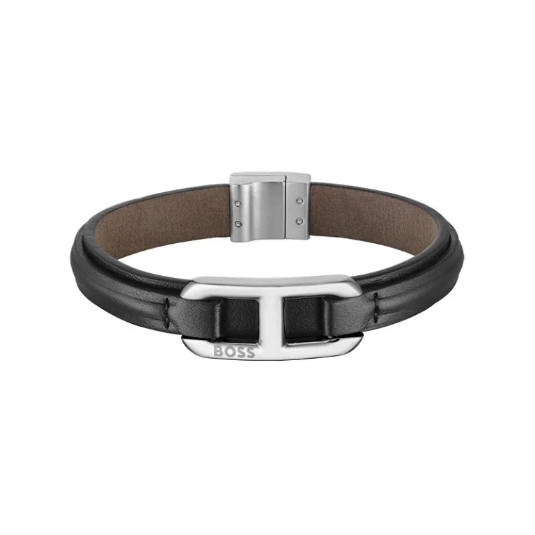 Elegante Black Leather Bracelet Kode 1580783 - Length: 19 Cm