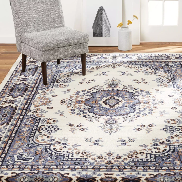 Area Rug, Assorted Designs & Sizes:- 5'x7', Ivory/Blue