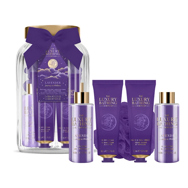 Gift Set for Body Care in Glass Jar Lavender 5 Pieces