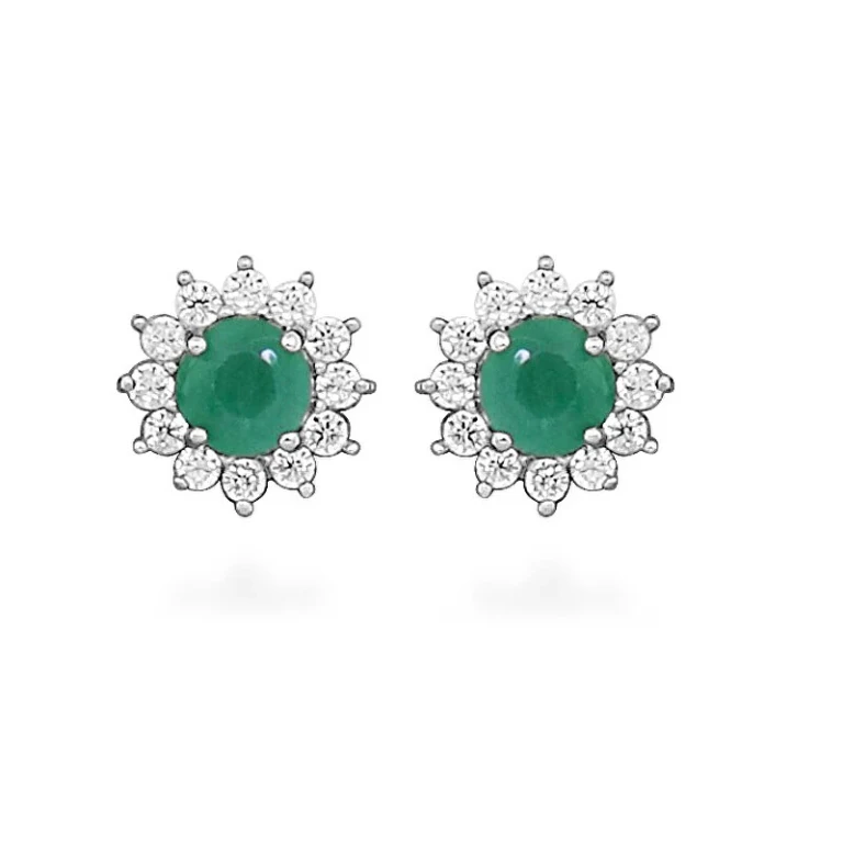 Silver Earrings With Cubic Zirconia And Emerald Sc566