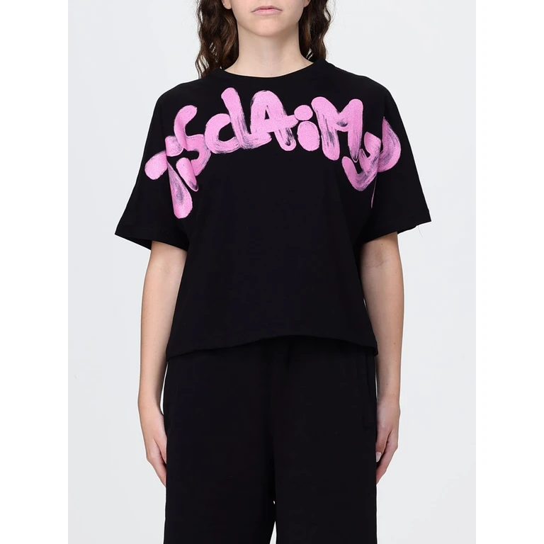 Relaxed Fit Cotton T-Shirt with Printed Logo and Crew Neck (55554NERO/ST.FUCSIAPERL)