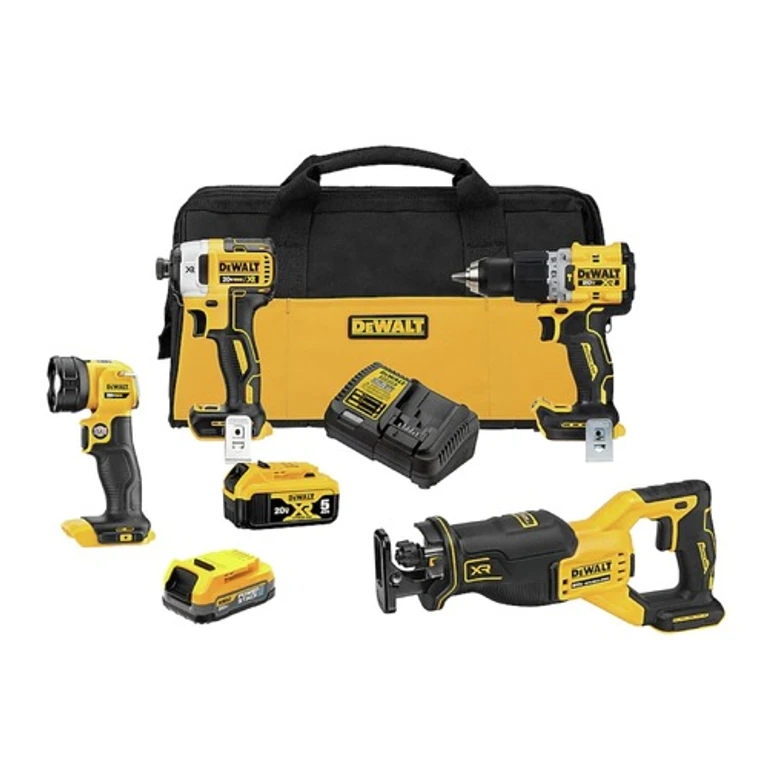 Factory Reconditioned Dewalt DCK449E1P1R 20V MAX XR Brushless Lithium-Ion 4-Tool Combo Kit (1.7 Ah/5 Ah)