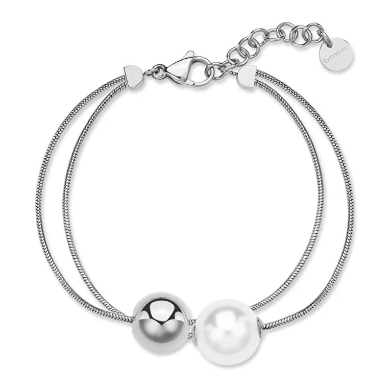 Double Bracelet in Steel with Synthetic Pearl Perfect Bpc54