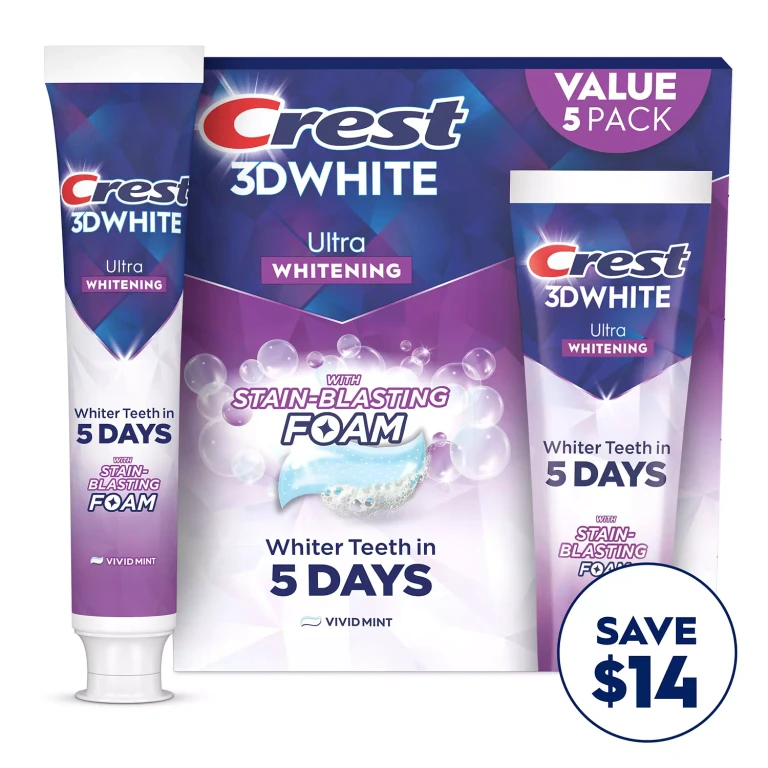 3D White Vivid Mint Ultra Whitening Toothpaste, 5.2 oz., 5 pk.
