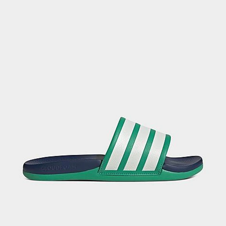 adidas Women's Adilette Comfort 2.0 Slide Sandals in Semi Court Green/Core White/Dark Blue Size: 5.0