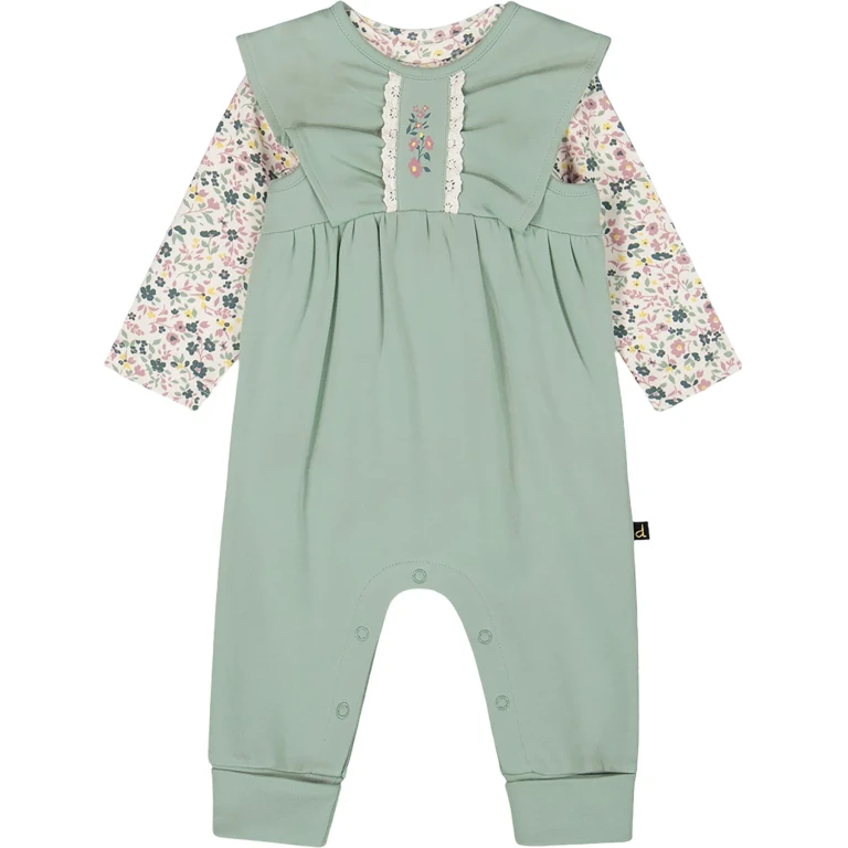 Organic Cotton Bodysuit and Sleeveless Overalls Set - Baby Girl